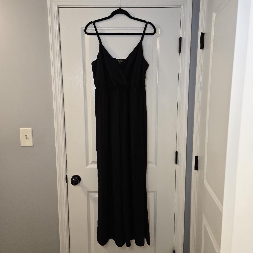 Lily Rose Black V Neck Jumpsuit With Cinch Waist Size L No Belt - Picture 3 of 16